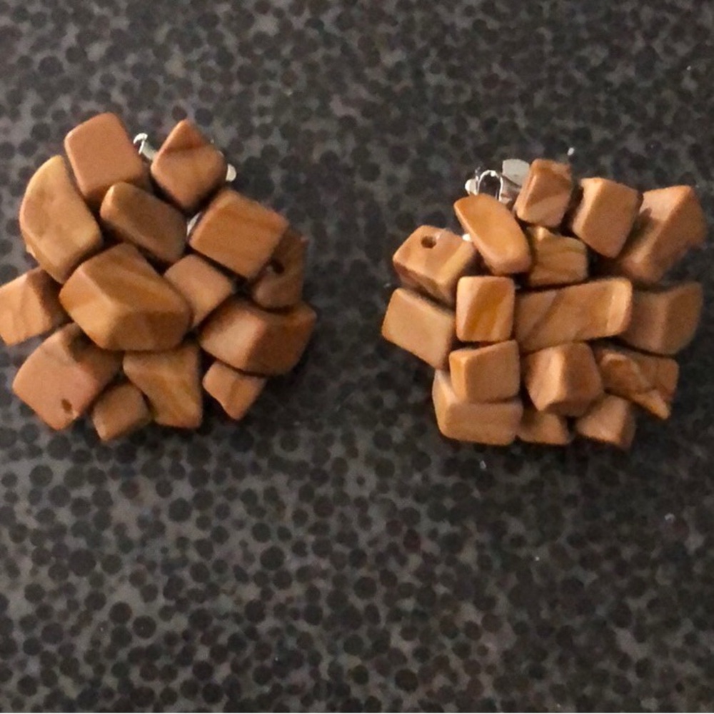 Chunky Wood Cluster Earrings